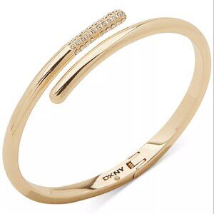 DKNY Gold-Tone Pavé Crystal Bypass Bangle Bracelet
